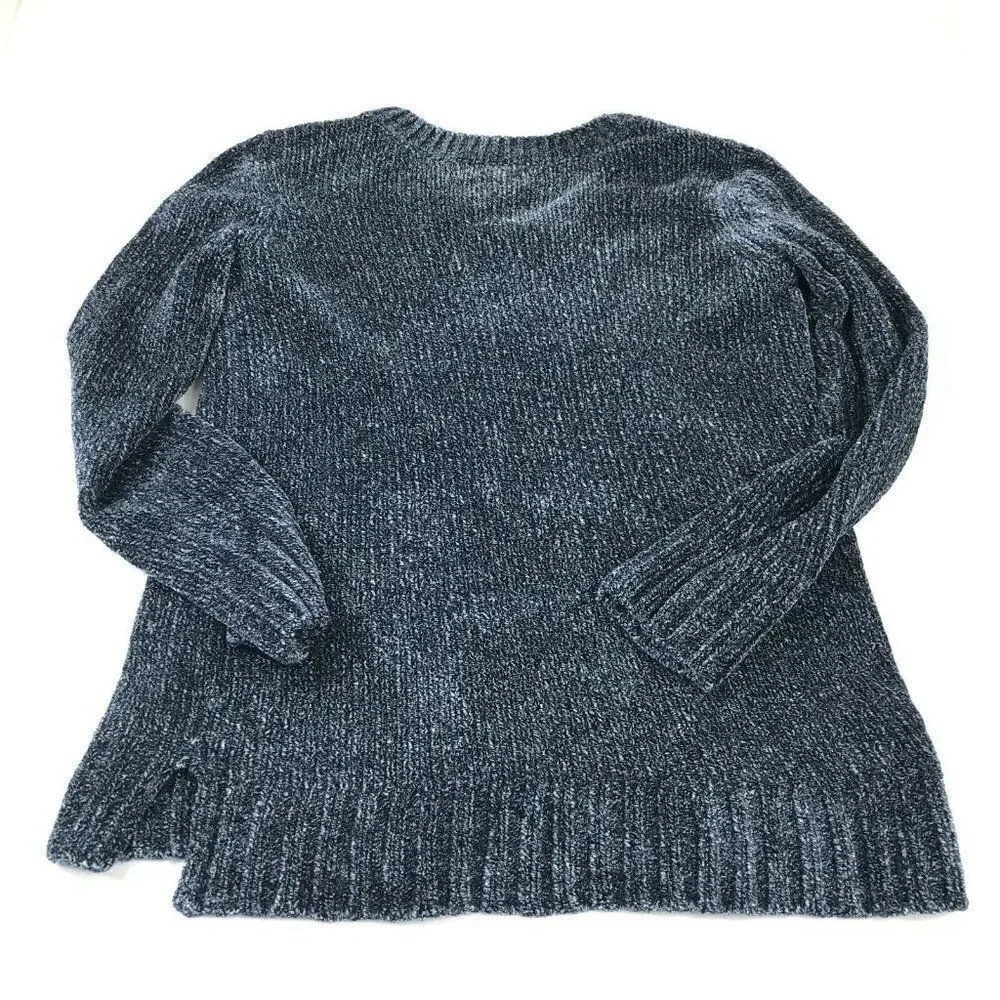 Orvis V-Neck Sweater Blue Chenille Knit Pullover